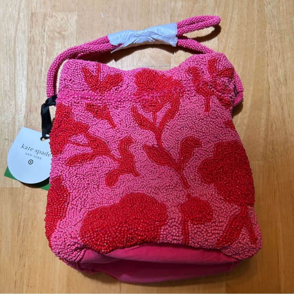 Kate Spade New York x Target Beaded Classic Rose Drawstring Bucket Bag PINK RED